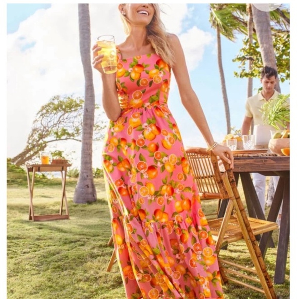 Talbots Petite Cotton Pink Spaghetti Strap Maxi Tiered Sundress Oranges Size 2P